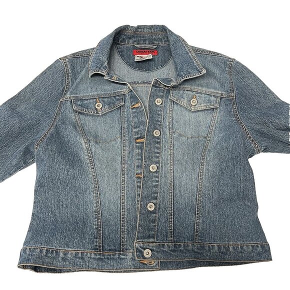 Ladies Santana jean jacket large black white floral motif in back boho lace - Picture 2 of 9